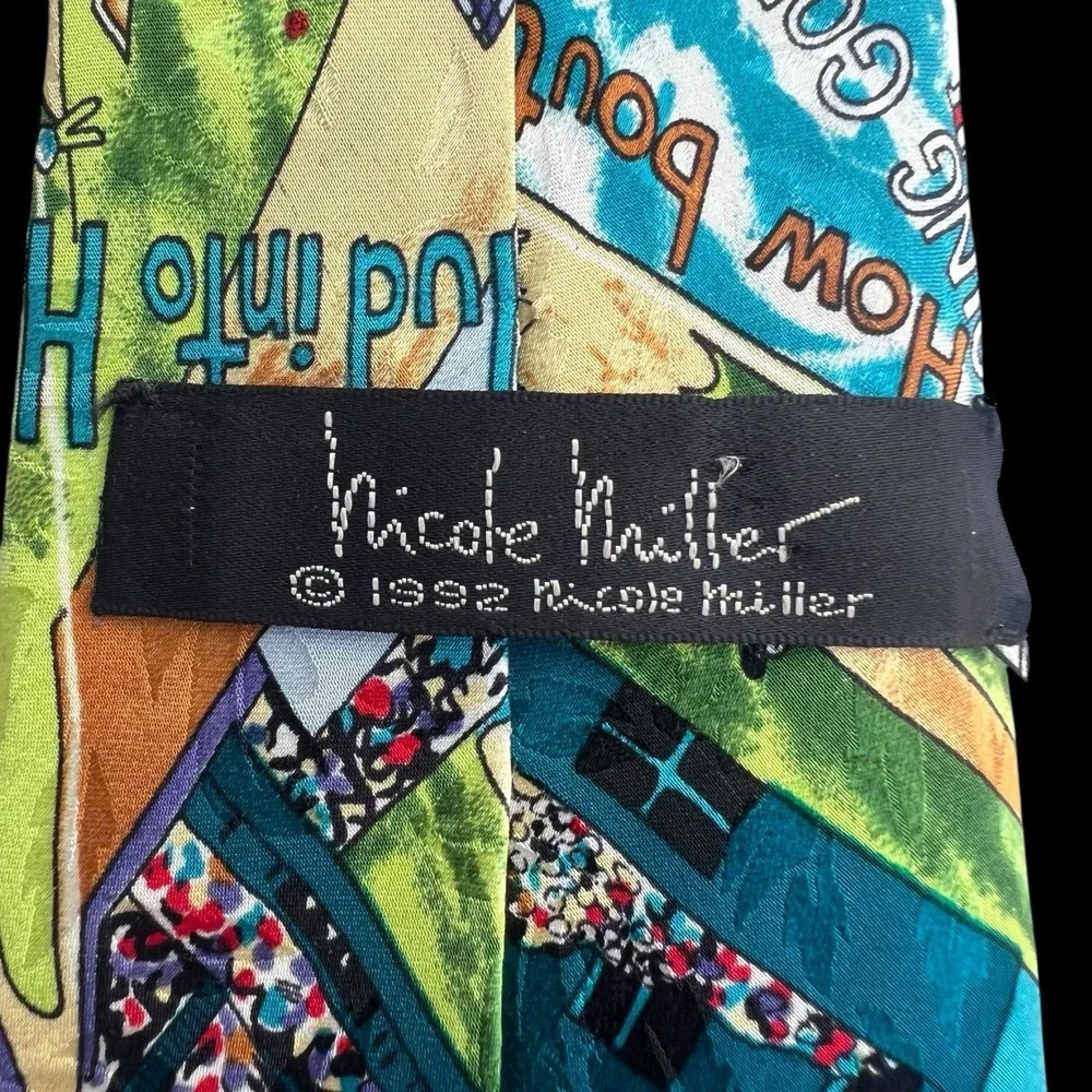 Vintage Nicole Miller 1992 Baseball Tie 100% Silk Hand-Sewn 54 ¾